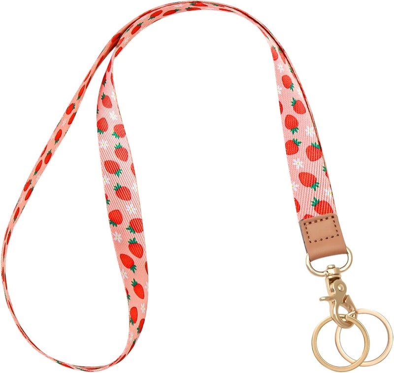 Knagsfa Lanyards for Keys, Neck Lanyards for ID Badges with Metal Hook, Cute Keychain Lanyard for Women, Red Strawberry - Image 1